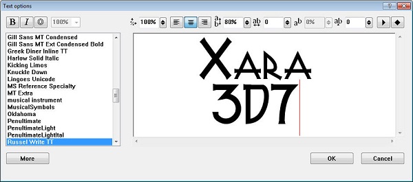 Xara 3D Maker Text Edit